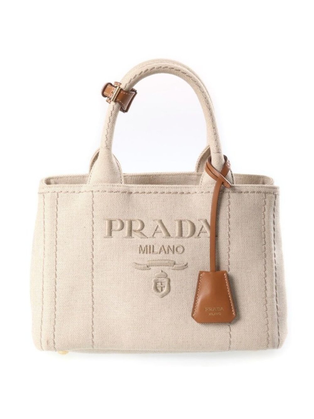 Prada Jardiniere Small Handbag Ivory Canvas Leather Gold